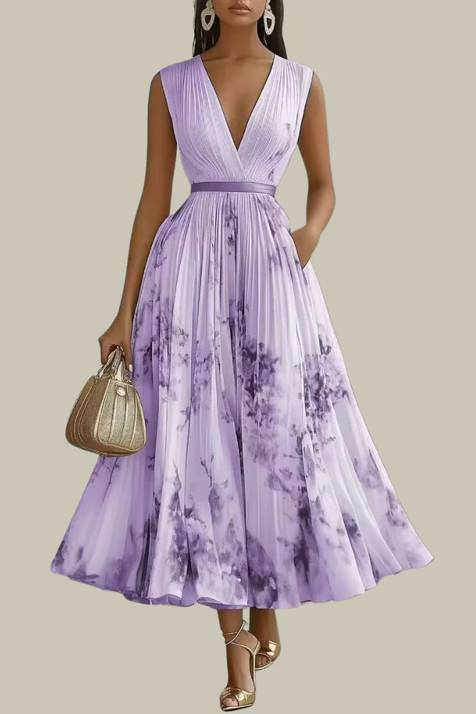 Vestido Floral Plisado Escote V