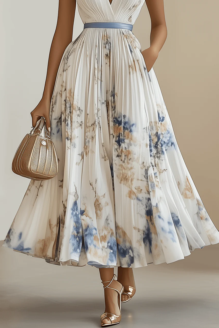 Vestido Floral Plisado Escote V