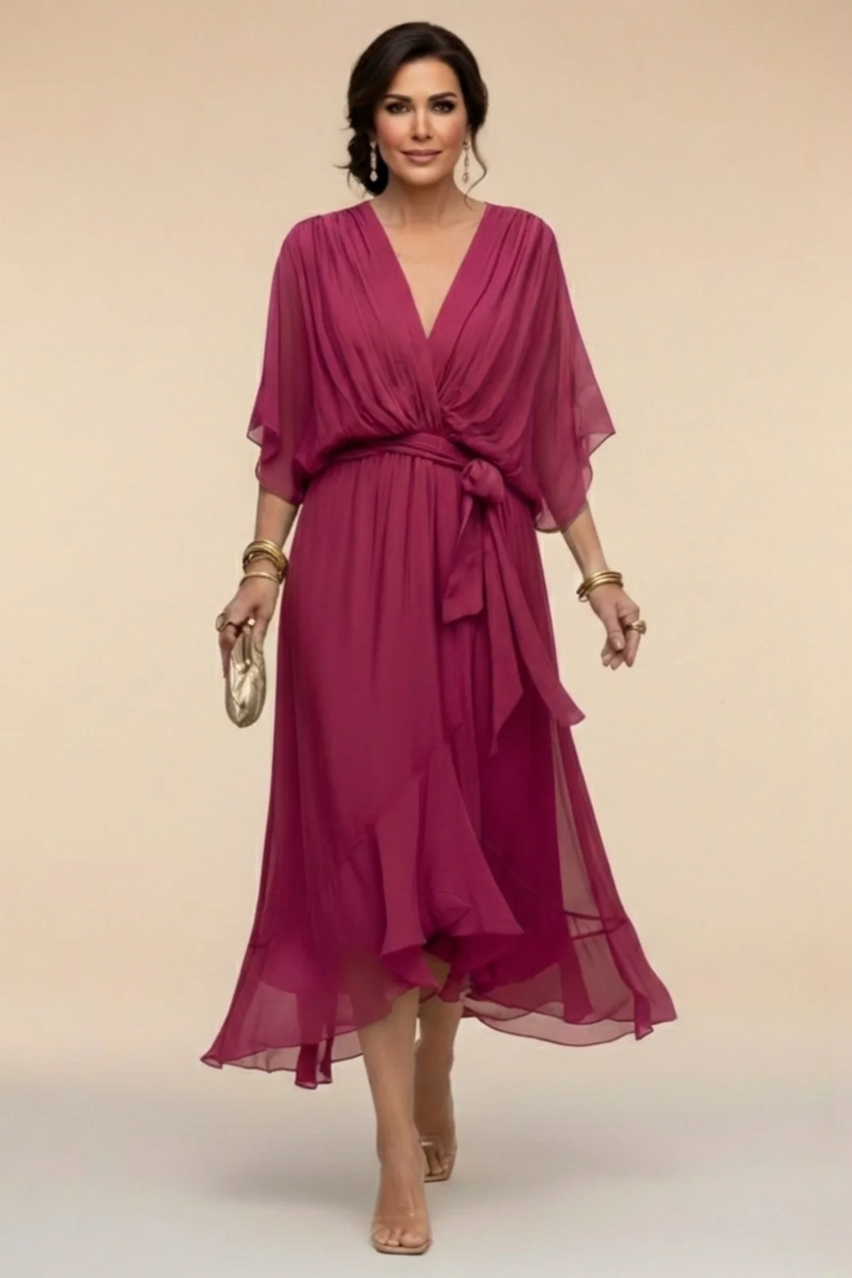 Carmen | Vestido de chiffon con escote en V